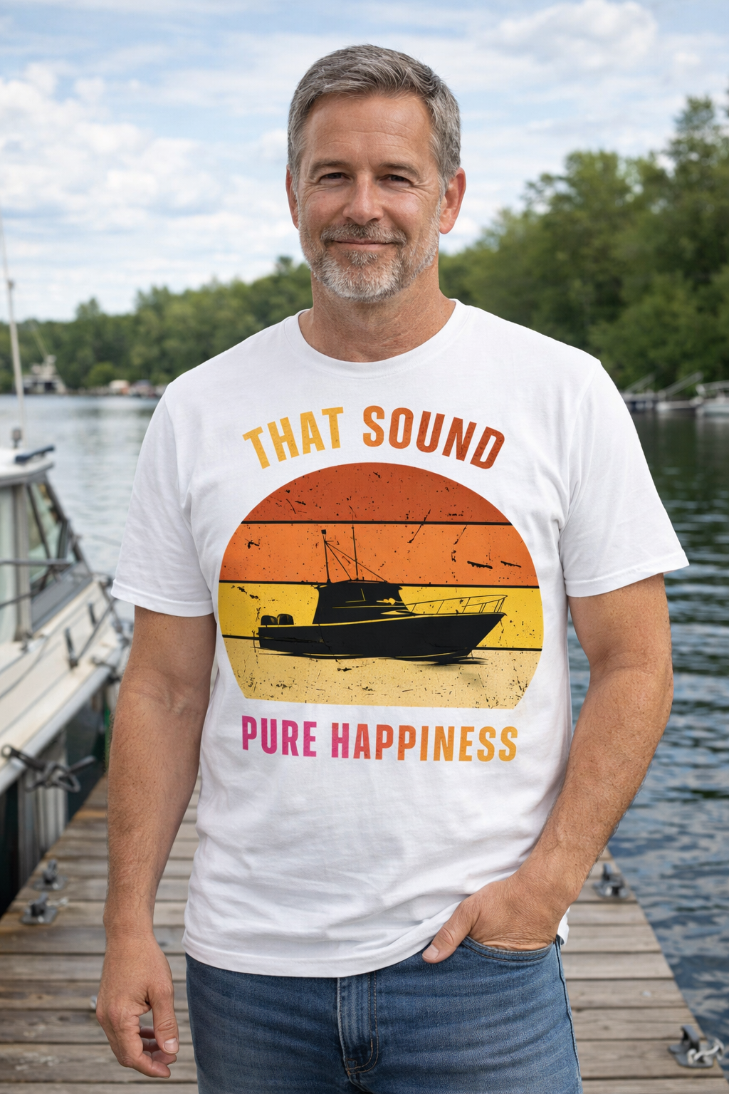 Boat Tee — "That Sound Pure Happiness" Vintage Sunset T-Shirt